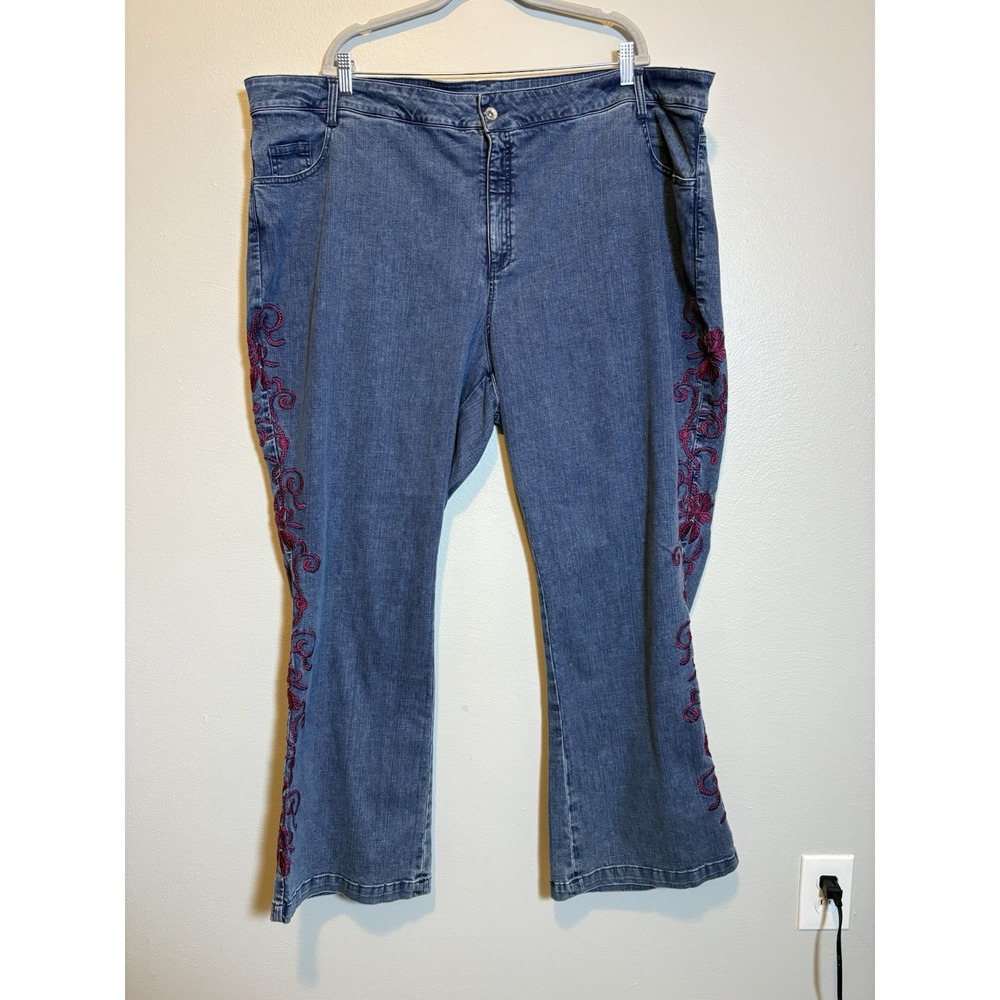 Denim 24/7 Jeans Floral Embroidered Side 28W Bootcut Boho Hippie Western Y2K